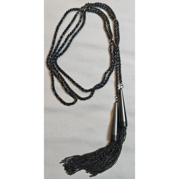 Kendra Scott Phara Lariat Necklace Gunmetal Tassel Multi Strand Long 48.5 Inch - Picture 1 of 7